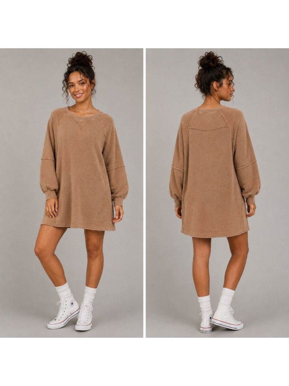 American Eagle Fleece Babydoll Mini Sweatshirt Dress  or Tunic Women's Sz M Brow